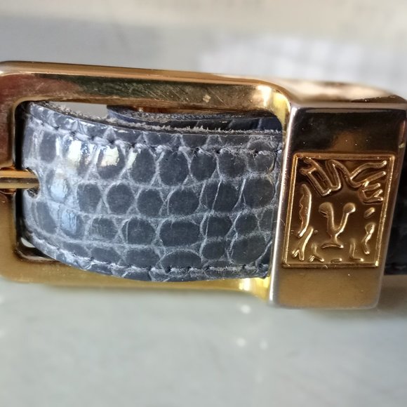 'ANNE KLEIN' Mid Grey Patent Leather Belt Size S Faux Reptile - Picture 1 of 9